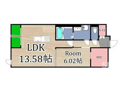 TRIBECA(1LDK/1階)の間取り写真