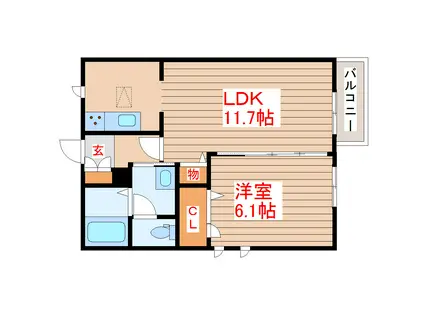 プランドール堤町(1LDK/2階)の間取り写真