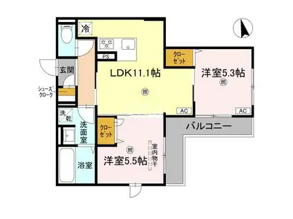 D-ROOM伏見駅前(2LDK/3階)の間取り写真