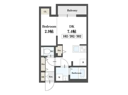 クレアール(1DK/1階)の間取り写真