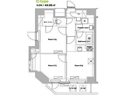 フォレシティ神田須田町(2LDK/13階)の間取り写真