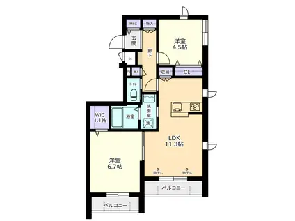 グランビュー高幡(2LDK/2階)の間取り写真