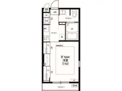 リブリ・オーシャンサイド(1K/1階)の間取り写真