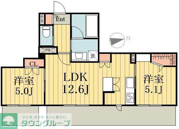 メゾンクレール谷在家(2LDK/2階)の間取り写真
