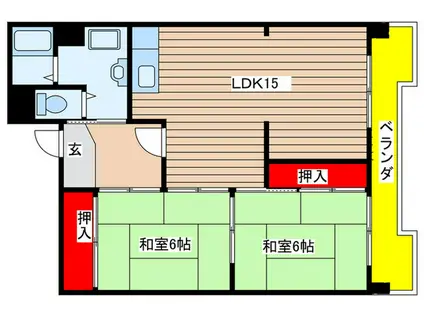 向ヶ丘ハイツ(2LDK/3階)の間取り写真
