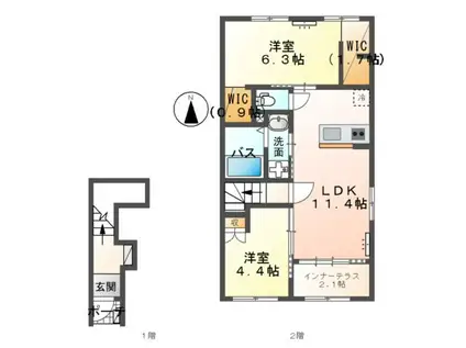 CENTRAL GARDEN II(2LDK/2階)の間取り写真