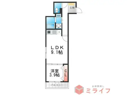 アルカンシエルコート緑橋(1LDK/2階)の間取り写真