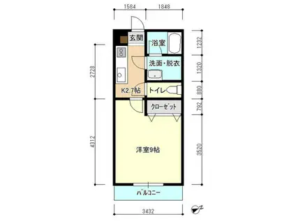 キャナルヒルズ(1K/1階)の間取り写真