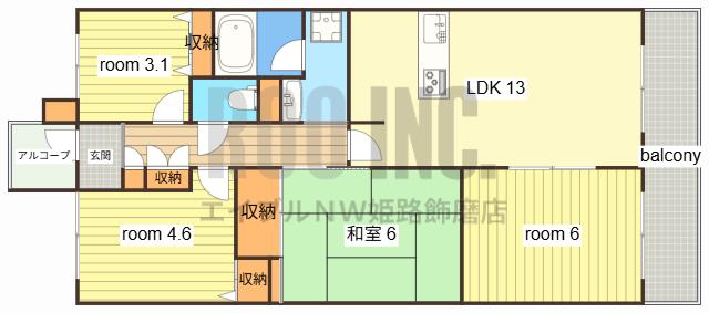 ネオハイツ姫路アメティ228(4LDK/11階)の間取り写真
