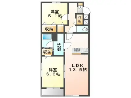 HANARE(2LDK/1階)の間取り写真