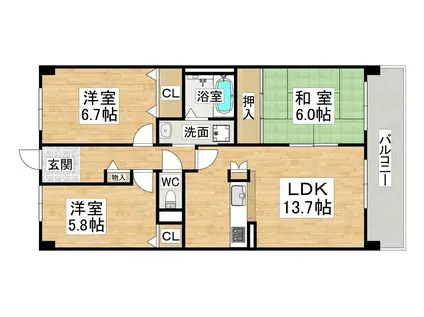 学園シティコート(3LDK/18階)の間取り写真
