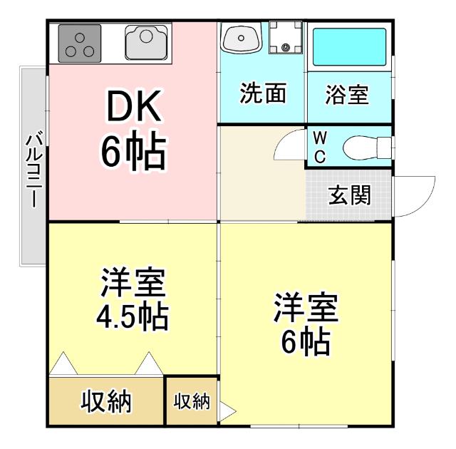 NO.1 コーポ山本(2DK/2階)の間取り写真