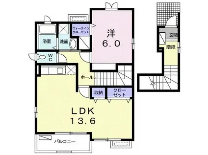 シャン・ド・フルール(1LDK/2階)の間取り写真