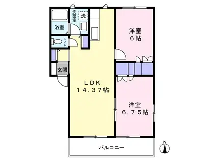 グレースフル大福C棟(2LDK/2階)の間取り写真
