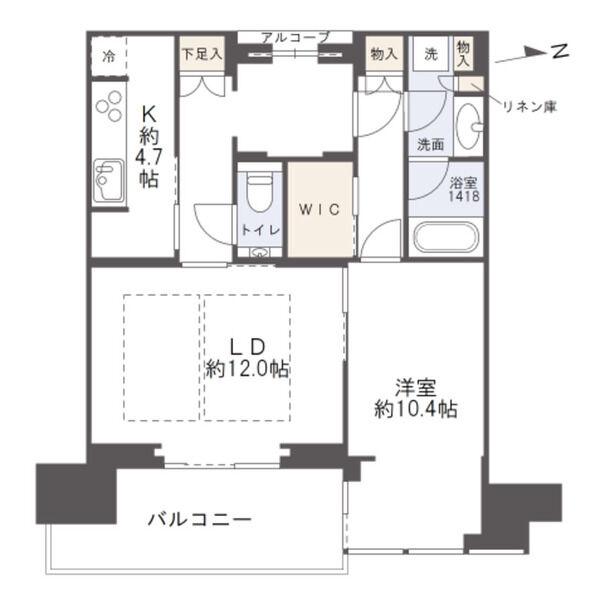 グラングリーン大阪 THE ノース RESIDENCE(1SLDK/37階)の間取り写真
