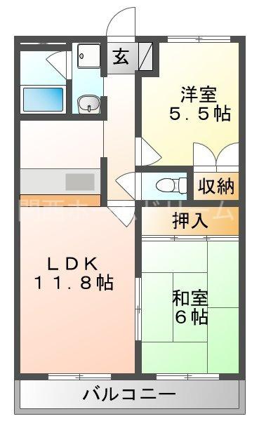グレイシーフジ(2LDK/5階)の間取り写真