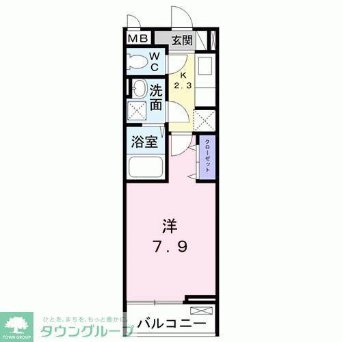 ライジング・プレイス(1K/2階)の間取り写真