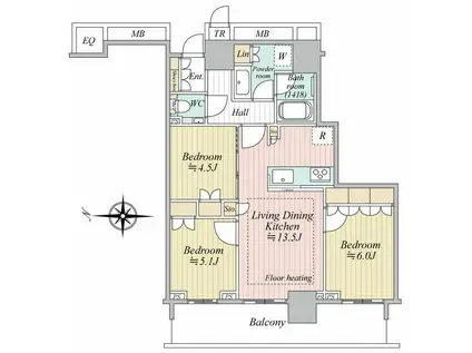 ザ・パークハウス晴海タワーズティアロレジデンス(3LDK/29階)の間取り写真