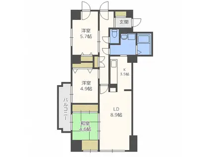 リバティベル月寒(3LDK/11階)の間取り写真