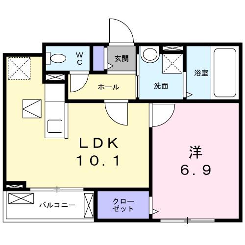 ハイツ若草(1LDK/1階)の間取り写真