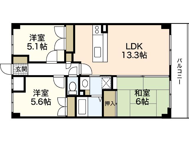 吉川ビル(3LDK/3階)の間取り写真