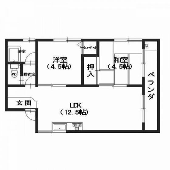 中八木ビル(2LDK/1階)の間取り写真