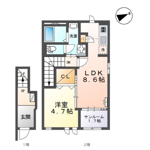 プロスパークI(1LDK/2階)の間取り写真