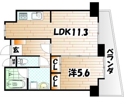 オールセインツ(1LDK/15階)の間取り写真