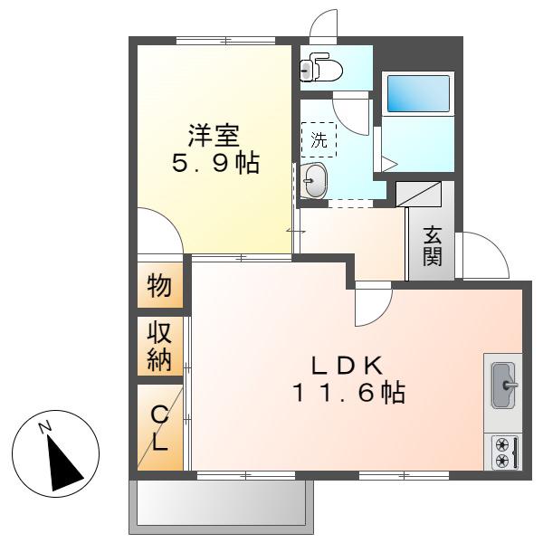 ビューモンド(1LDK/2階)の間取り写真