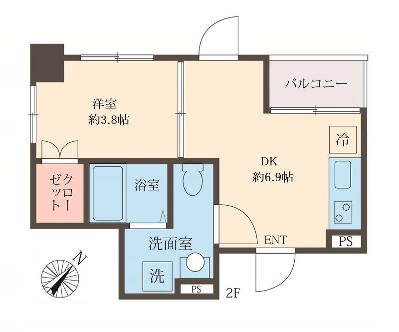 スフィア日本橋富沢町(1DK/2階)の間取り写真