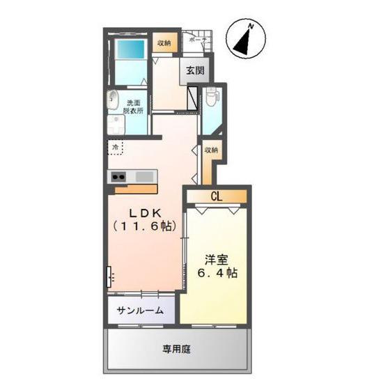 ユニヴァリィ シュロス(1LDK/1階)の間取り写真