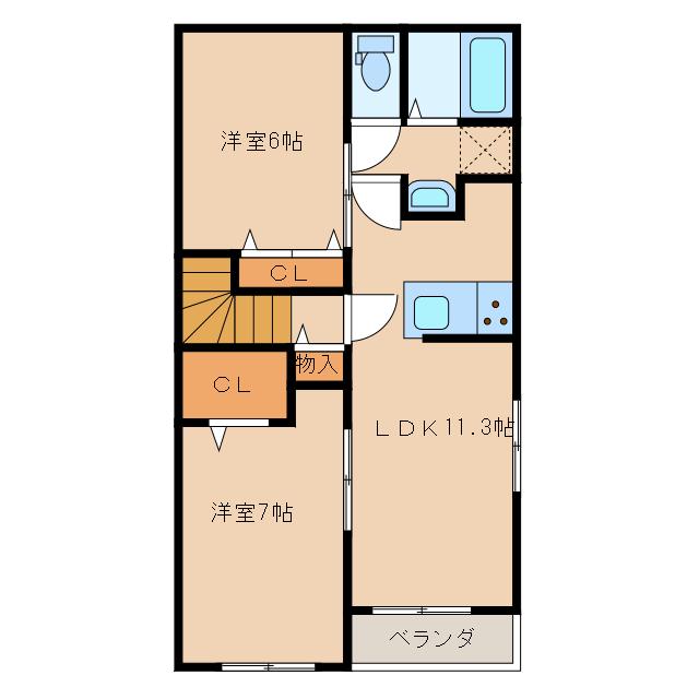 ポライトリーAB(2LDK/2階)の間取り写真
