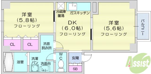 フリーダム(2DK/2階)の間取り写真