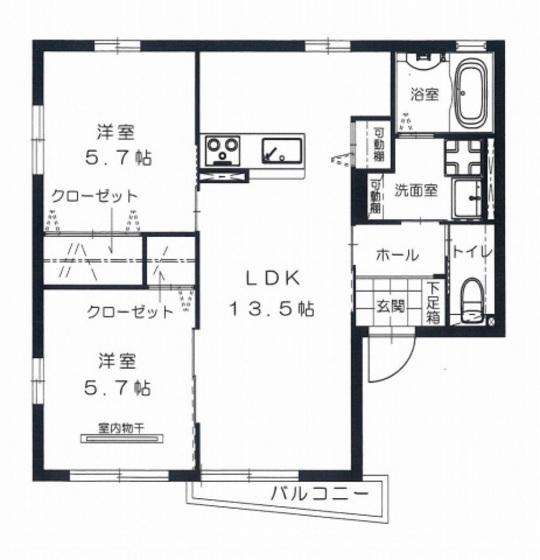グレンディール祇園(2LDK/1階)の間取り写真