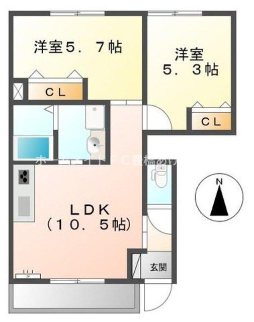 グラスフルールA(2LDK/1階)の間取り写真
