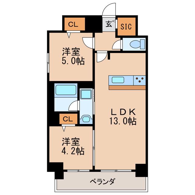 プレサンス丸の内フォート(2LDK/5階)の間取り写真