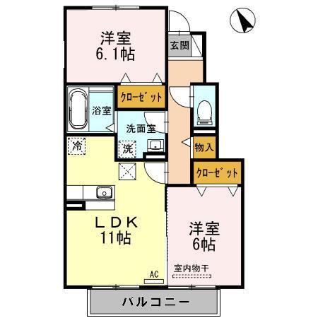 ザ・サン(2LDK/1階)の間取り写真