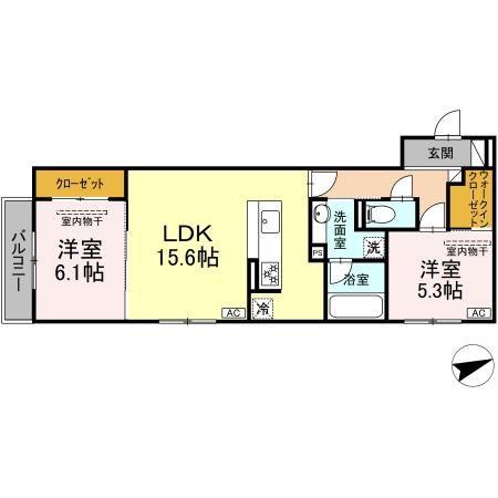 ディーソルビア石塚町 A(2LDK/2階)の間取り写真