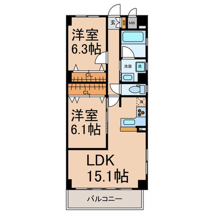 GLORIA(2LDK/1階)の間取り写真