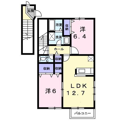 リブサンフラウァB(2LDK/2階)の間取り写真