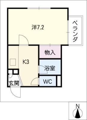 ウエスト花の木(1K/2階)の間取り写真