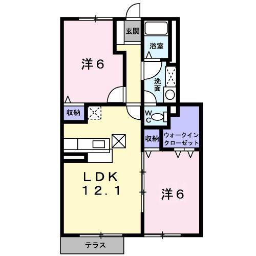 エストアロッジオII(2LDK/1階)の間取り写真