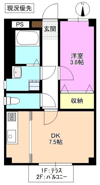 オアーゼ神林(1DK/2階)の間取り写真