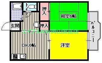八幡第1コーポ(2DK/2階)の間取り写真