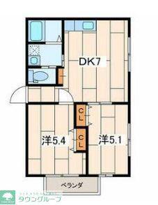 コートヤード(2DK/1階)の間取り写真