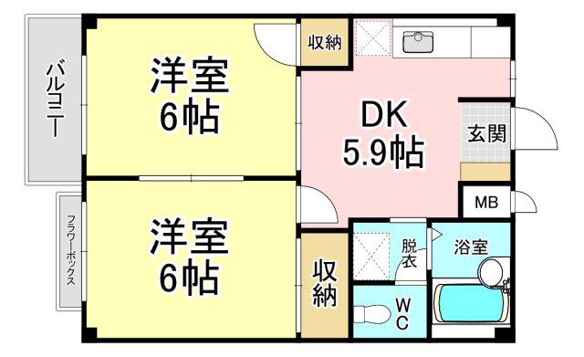 エルディム山本II(2DK/2階)の間取り写真