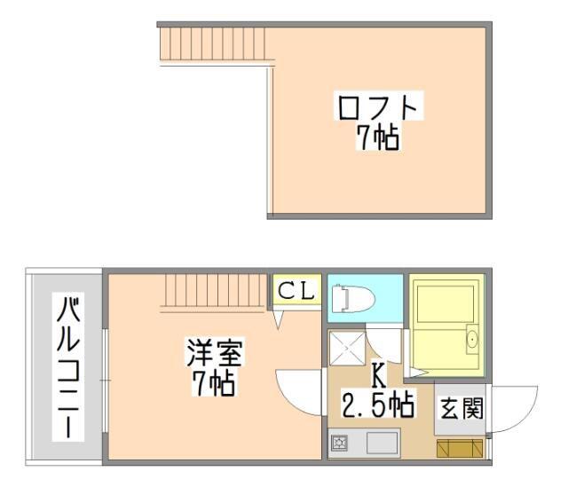 サザンハイツII(1K/2階)の間取り写真