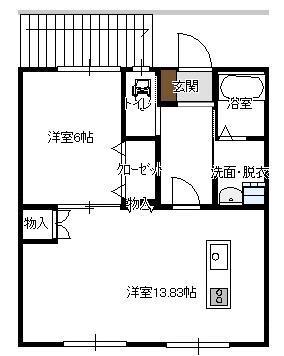 いずみ湯舟沢(1LDK/2階)の間取り写真
