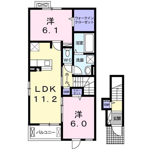 フェリーチェ塩川(2LDK/2階)の間取り写真