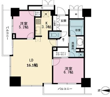 品川タワーフェイス(2LDK/29階)の間取り写真